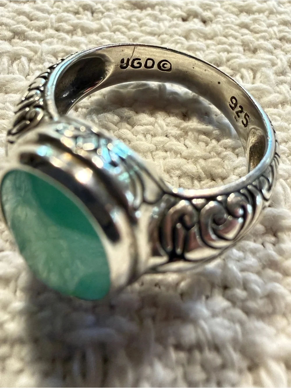 Vintage Sterling Silver Rose Cut Green Chalcedony Janice Girardi Designs Size 10